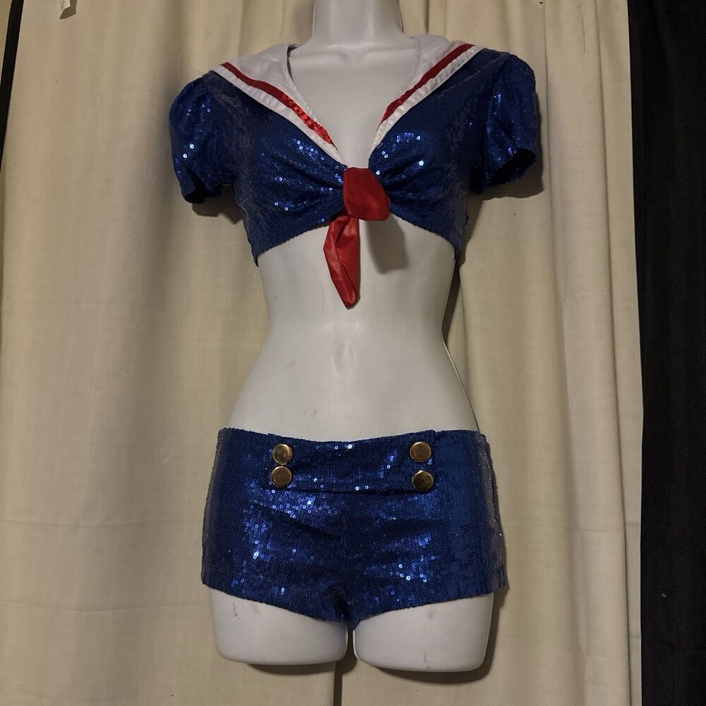 Leg Avenue Sexy Blue Sequin Sailor Cosplay Costume Women Size Small